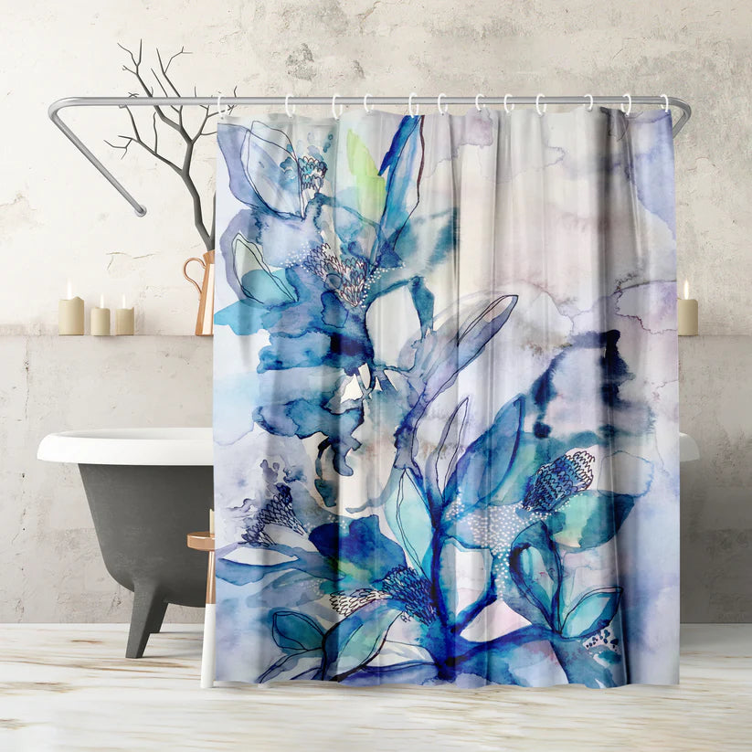 Blue Watercolor Leaves Shower Curtain, Shower Curtain Art, Nature Shower Curtain, Bathroom Decor, Shower Decor, Unique hot Shower Curtain