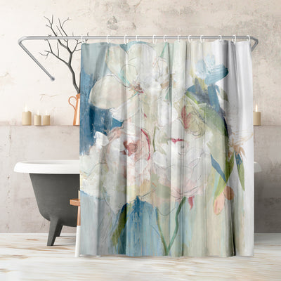 71x74 Abstract Shower Curtain with 12 Metal Grommets | Blissful Peony — 71 x 74