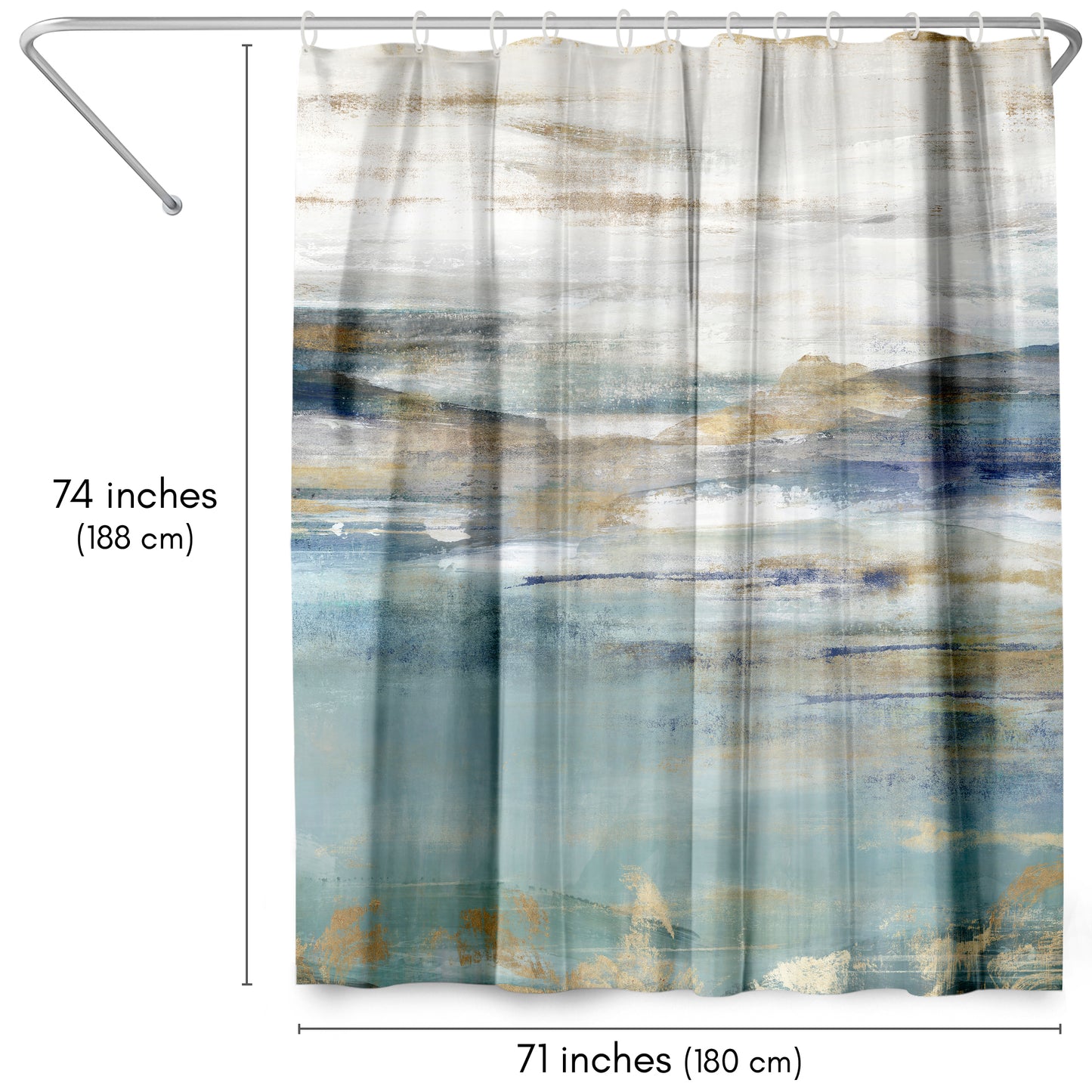 71x74 Abstract Shower Curtain with 12 Metal Grommets | Landscape-Inspired Design