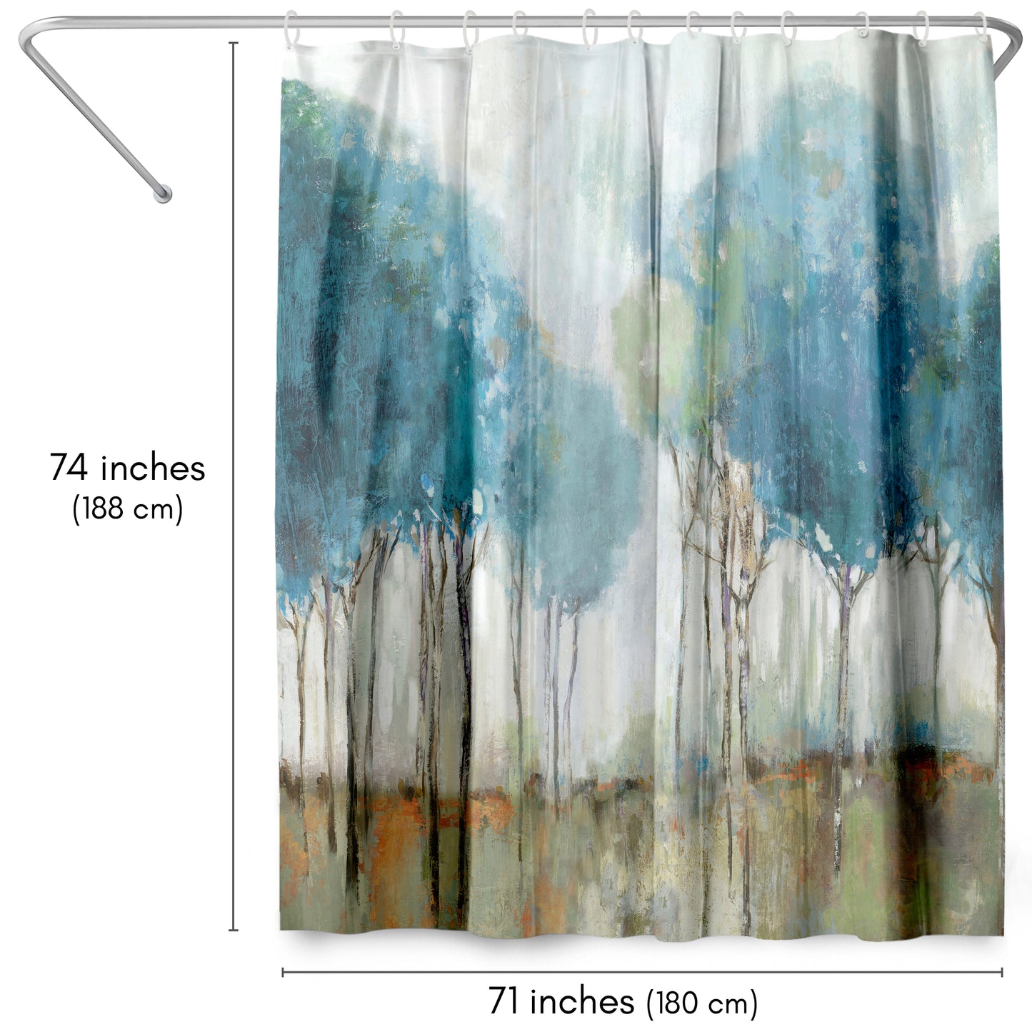 71x74 Abstract Shower Curtain with 12 Metal Grommets | Misty Meadow