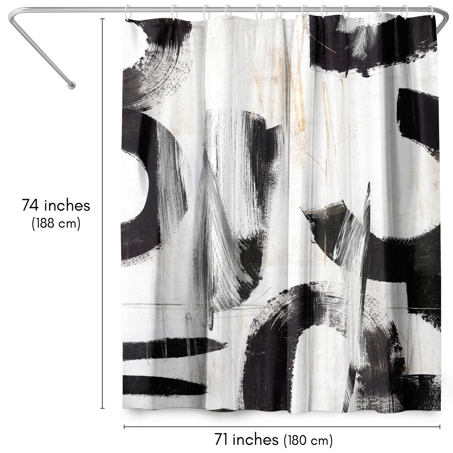 71x74 Abstract Shower Curtain with 12 Metal Grommets | Monochrome