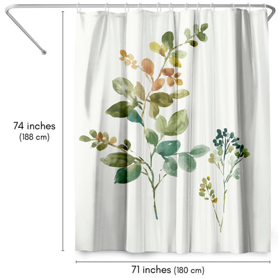 71x74 Boho Shower Curtain with 12 Metal Grommets | Botanical Design — 71 x 74