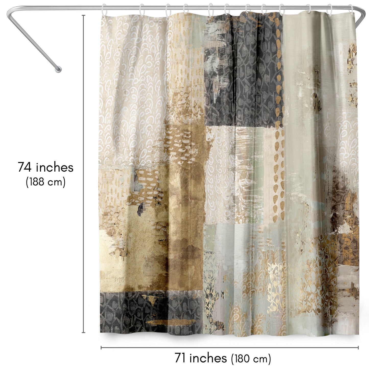 71x74 Abstract Shower Curtain with 12 Metal Grommets | Vertical Distressed Textures