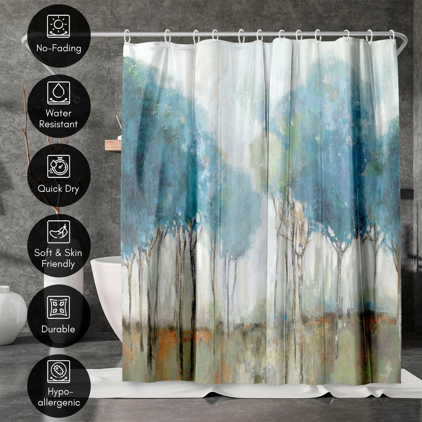 71x74 Abstract Shower Curtain with 12 Metal Grommets | Misty Meadow