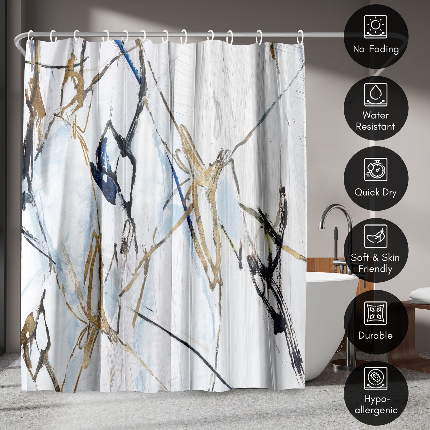 71x74 Abstract Shower Curtain with 12 Metal Grommets | Moonstruck