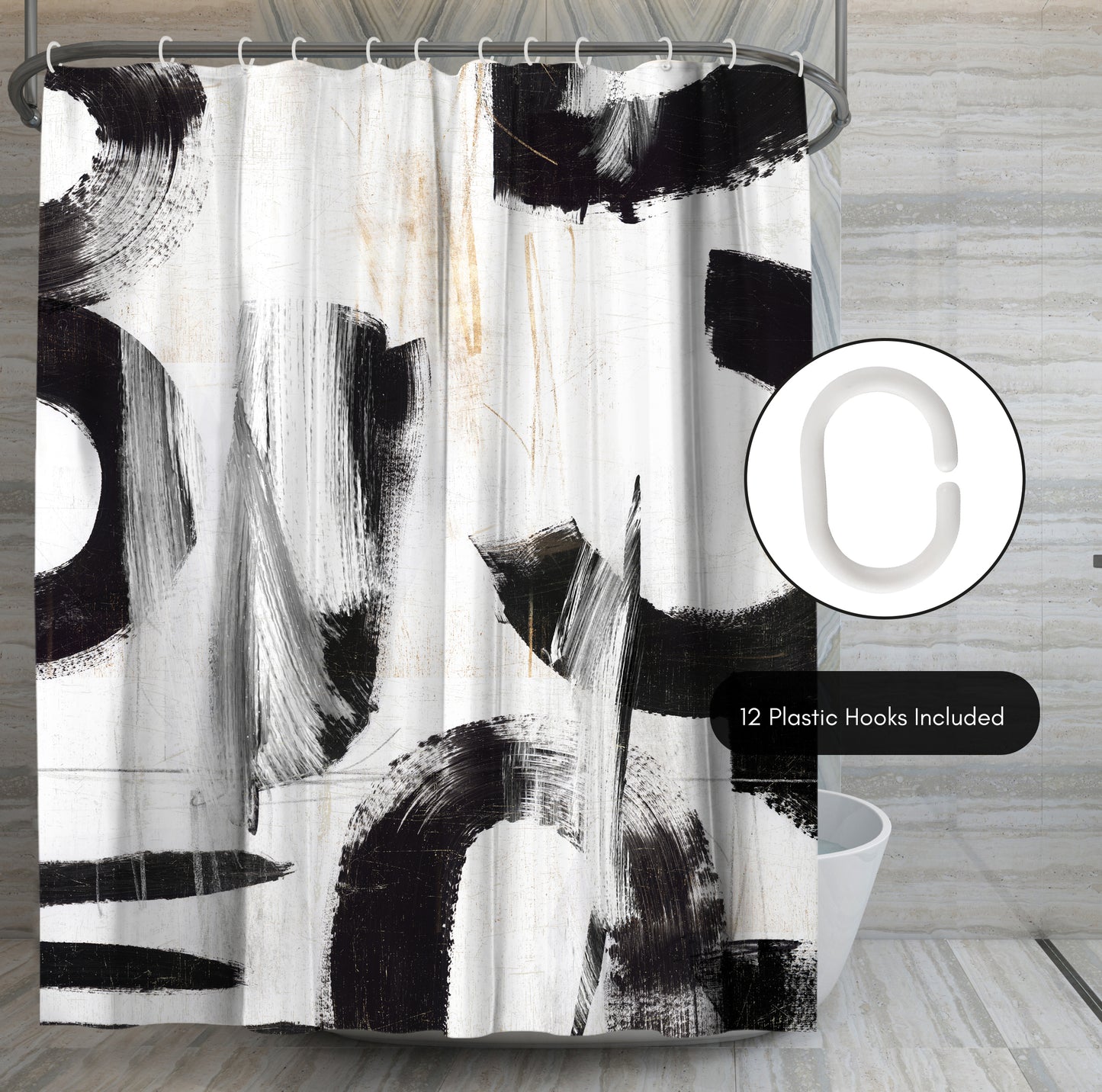 71x74 Abstract Shower Curtain with 12 Metal Grommets | Monochrome