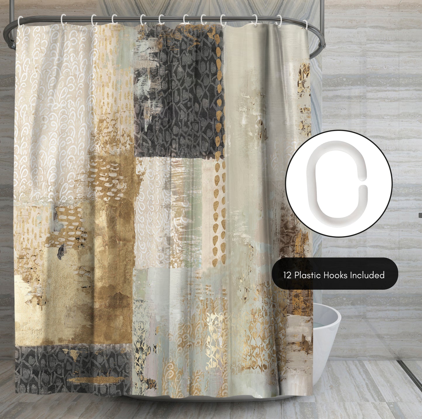 71x74 Abstract Shower Curtain with 12 Metal Grommets | Vertical Distressed Textures