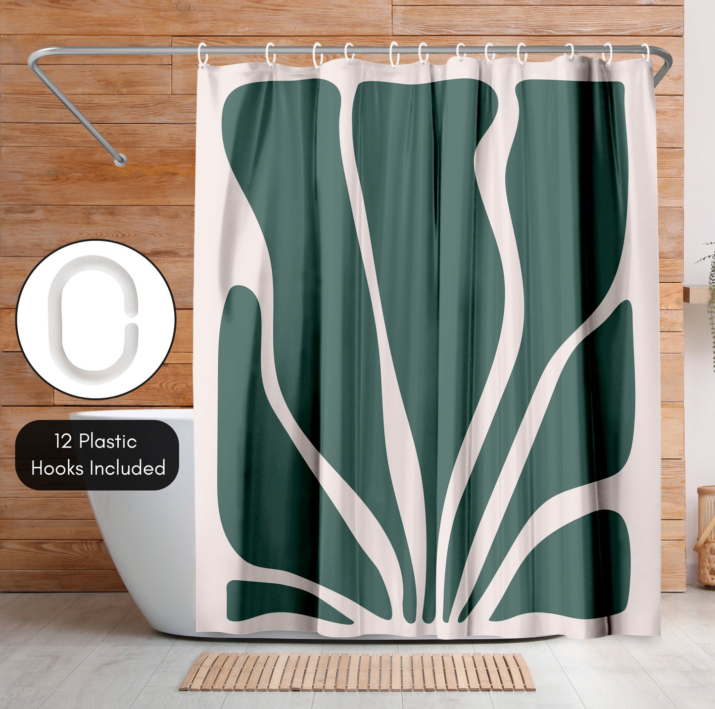 71x74 Abstract Shower Curtain with 12 Metal Grommets | Bold Seaweed Design
