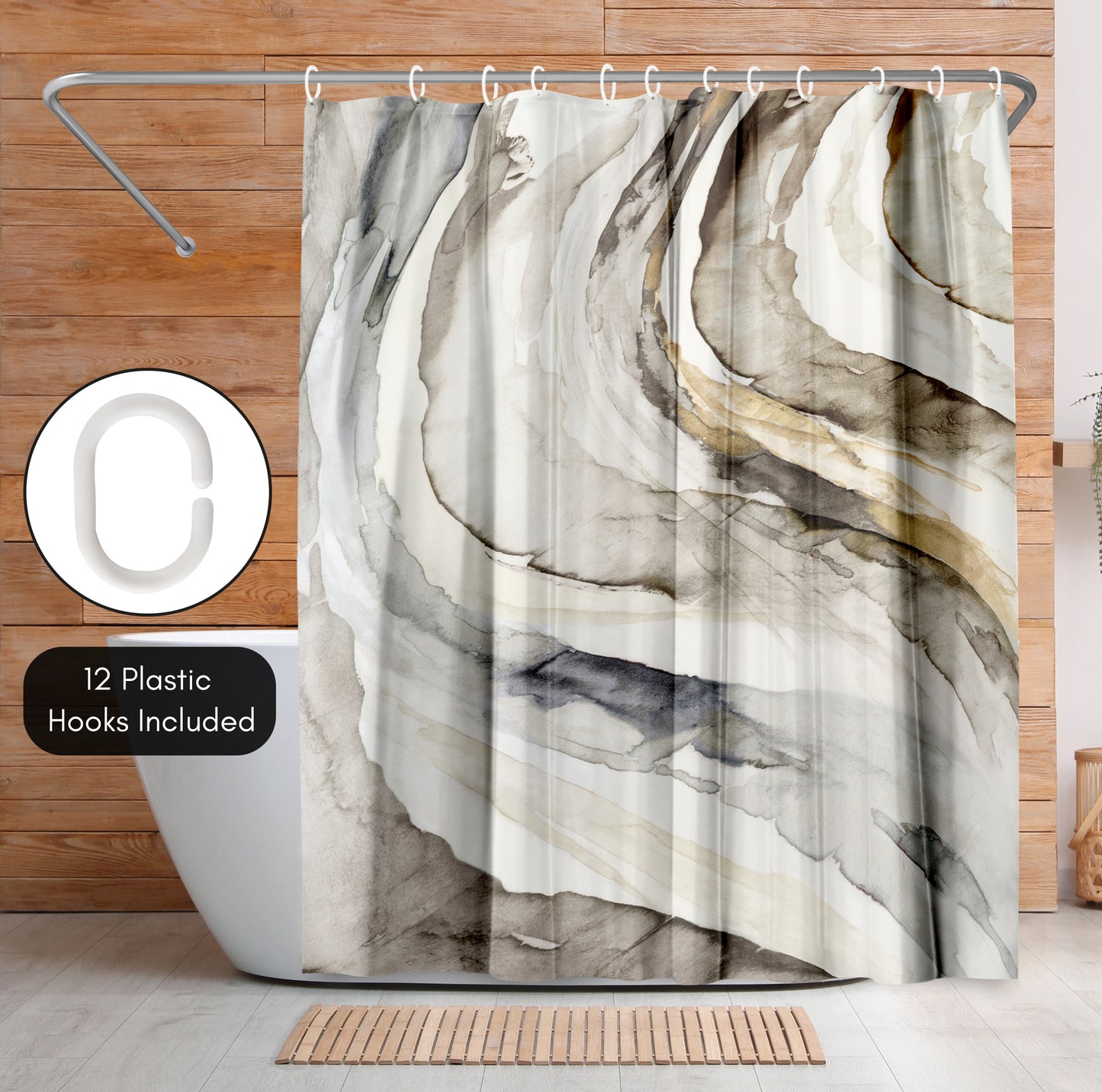 71x74 Abstract Shower Curtain with 12 Metal Grommets | Grey