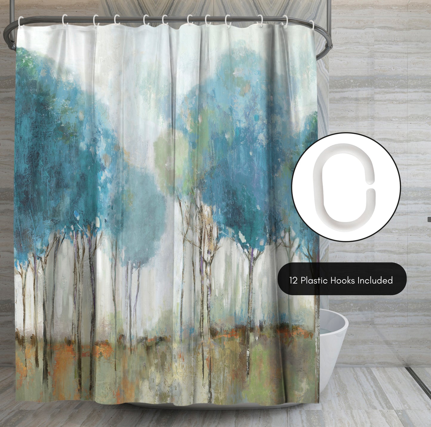 71x74 Abstract Shower Curtain with 12 Metal Grommets | Misty Meadow