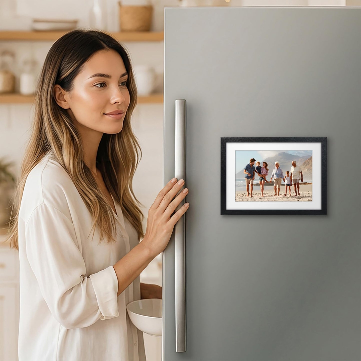 5x7 with 4x6 Mat | Magnetic Refrigerator Frame | Black | Modern