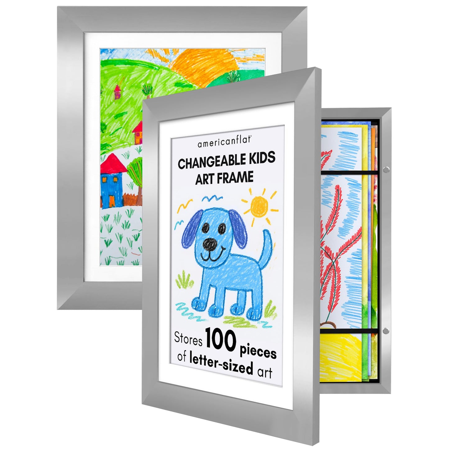 Americanflat Kids Art Frame with Mat | Holds up to 100 Artworks