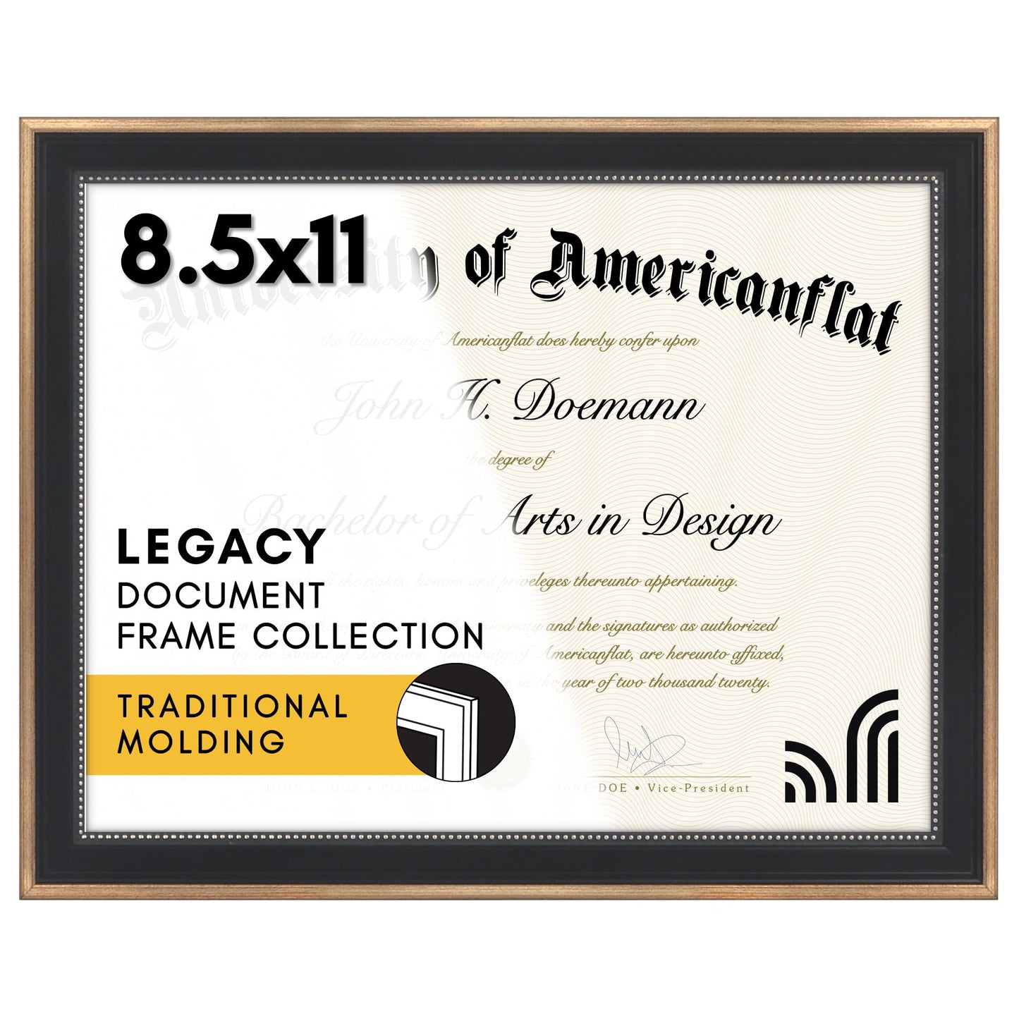 Ornate Diploma Frame 8.5x11 Without Mat - Americanflat