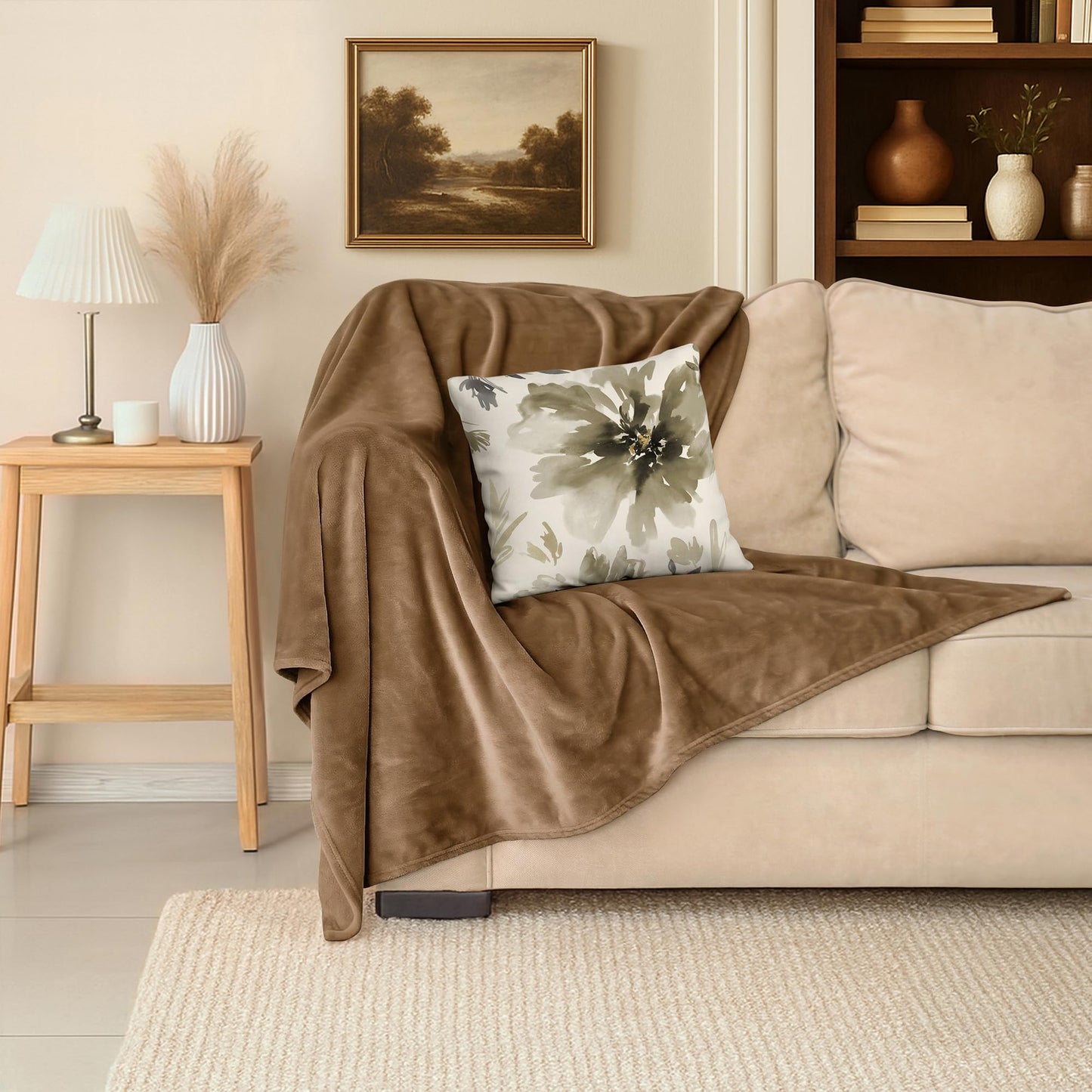Americanflat 90x90 Fleece Throw Blanket - Soft and Breathable Throw Blanket for Couch, Bed, Chair - Oversized Fleece Blankets Perfect for Home, Bedroom, or Outdoor Use - Brown