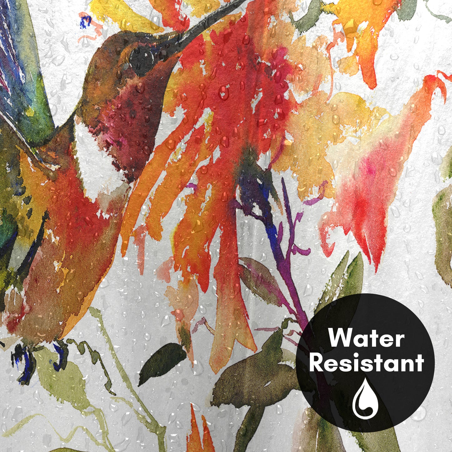 71x74 Shower Curtain with 12 Metal Grommets | Hummingbird and Orange Flowers