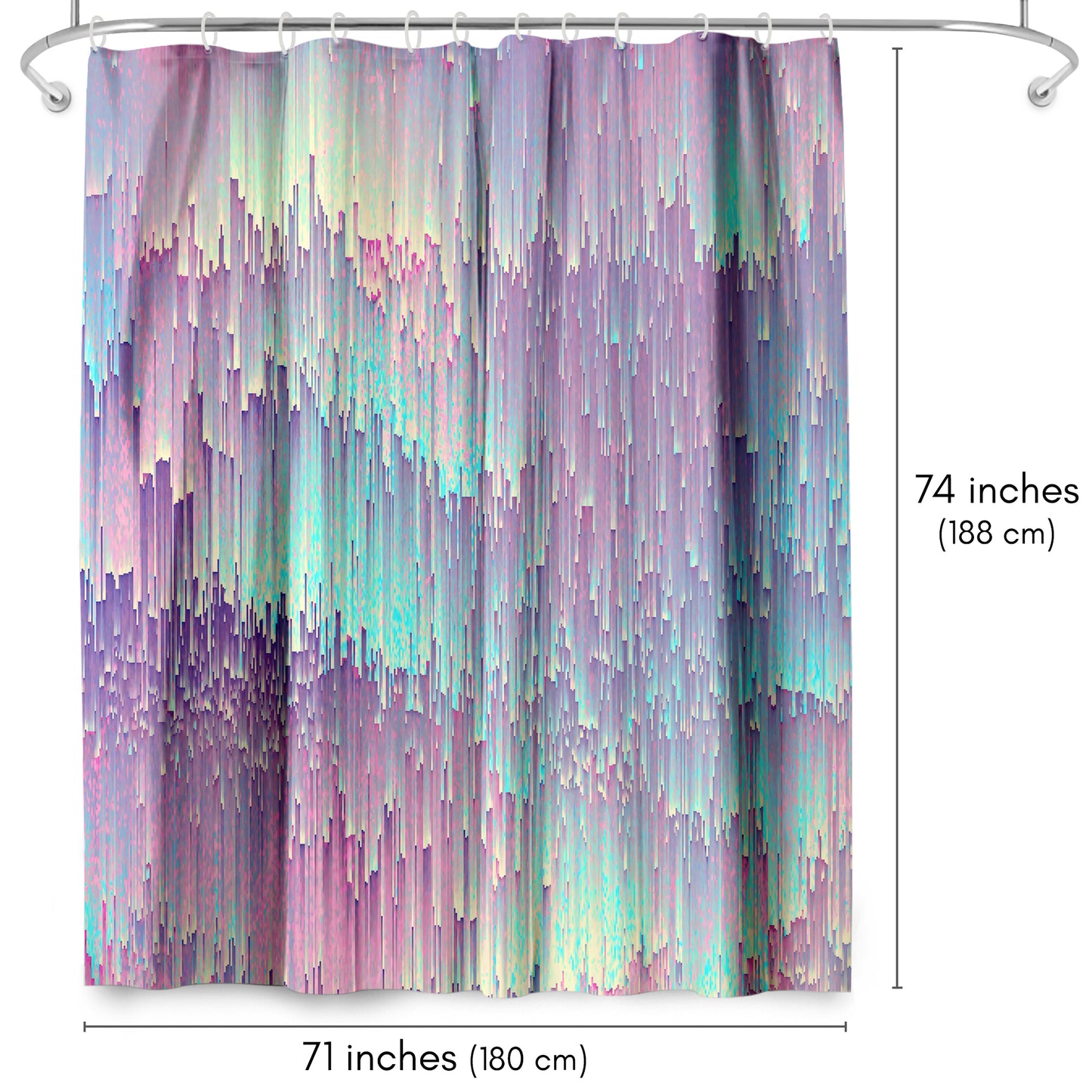 71x74 Abstract Shower Curtain with 12 Metal Grommets | Iridescent Glitches
