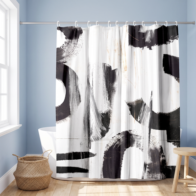 71x74 Abstract Shower Curtain with 12 Metal Grommets | Monochrome — 71 x 74