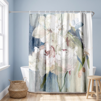 71x74 Abstract Shower Curtain with 12 Metal Grommets | Blissful Peony — 71 x 74