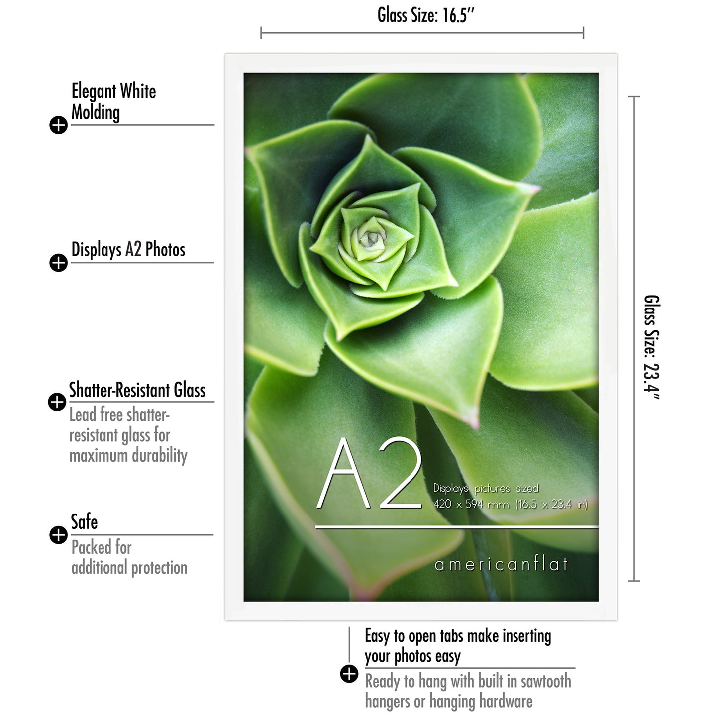 Americanflat | A2 Picture Frame with Polished Plexiglass | 16.5x23.4 Frame with Engineered Wood | Signature Collection | A2 Frames for Wall Display | White