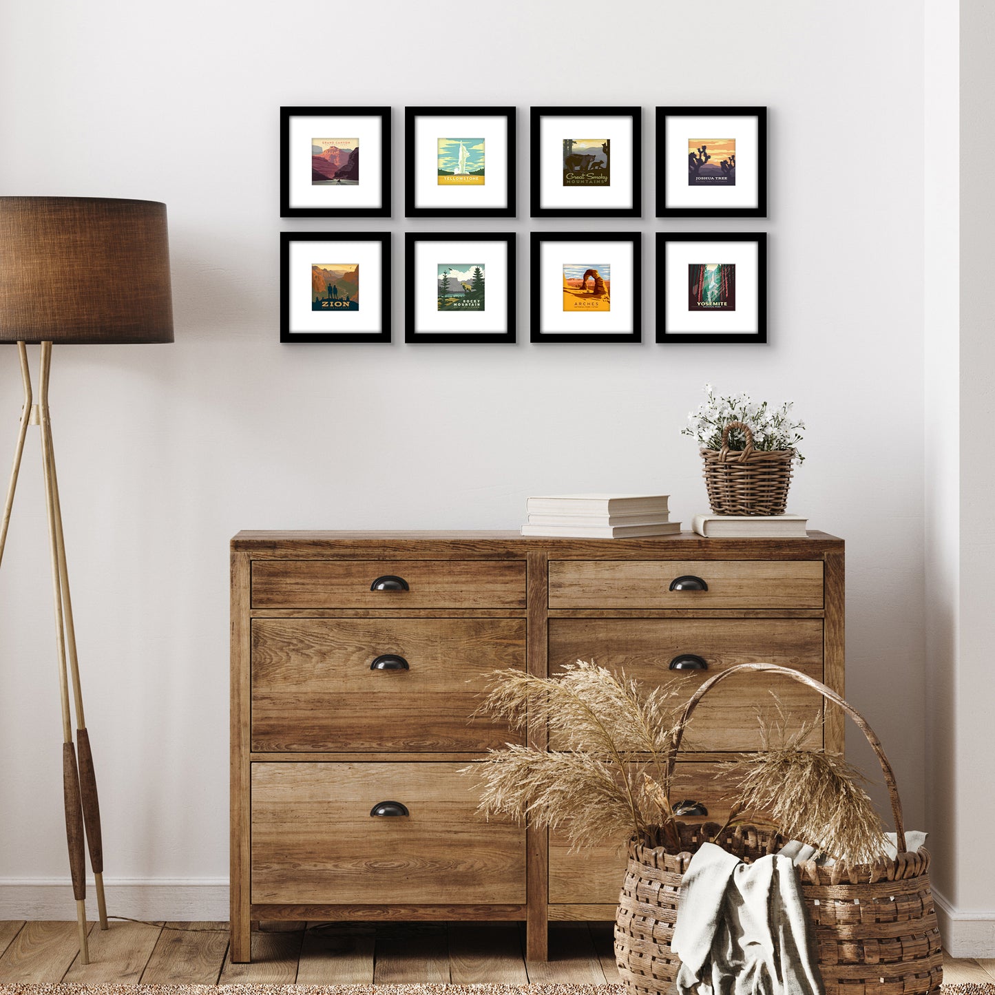 Retro National Parks - 8 Piece Gallery Framed Print Art Set