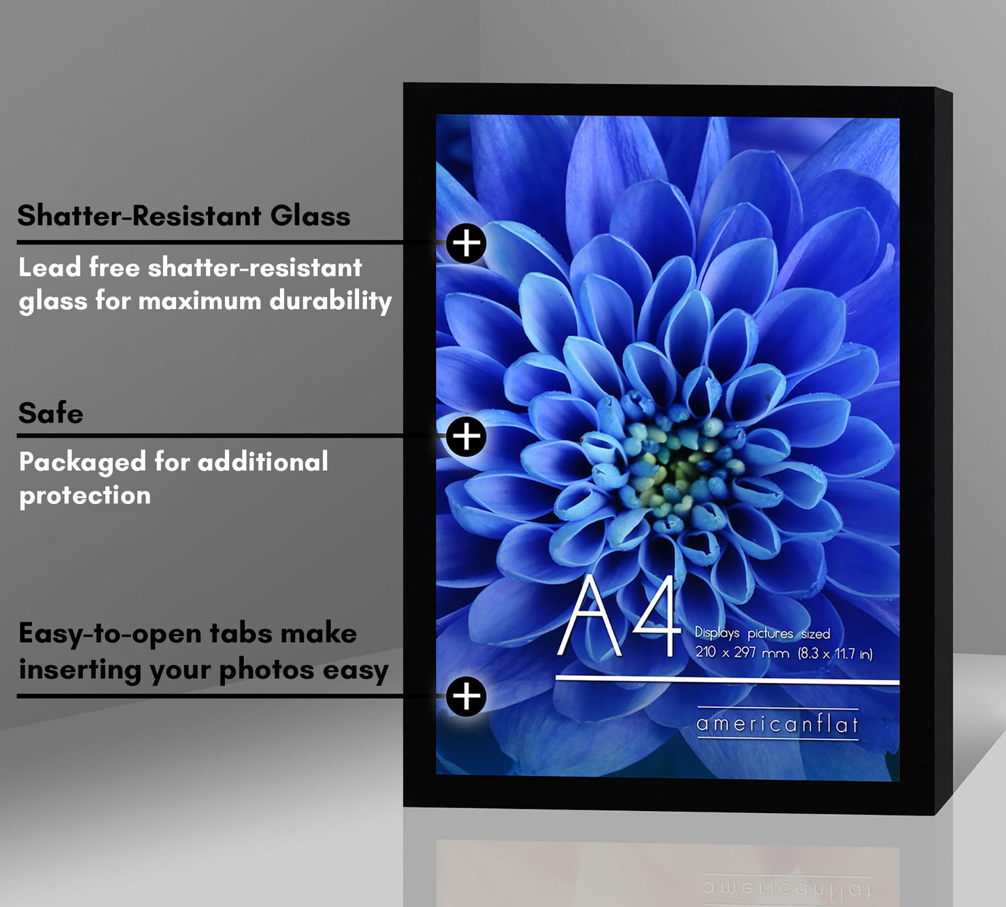 Americanflat | A4 Picture Frame with Shatter-Resistant Glass | Set of 2 - 8.3x11.7 Frame with Engineered Wood | Signature Collection | A4 Frames for Tabletop and Wall Display | Black