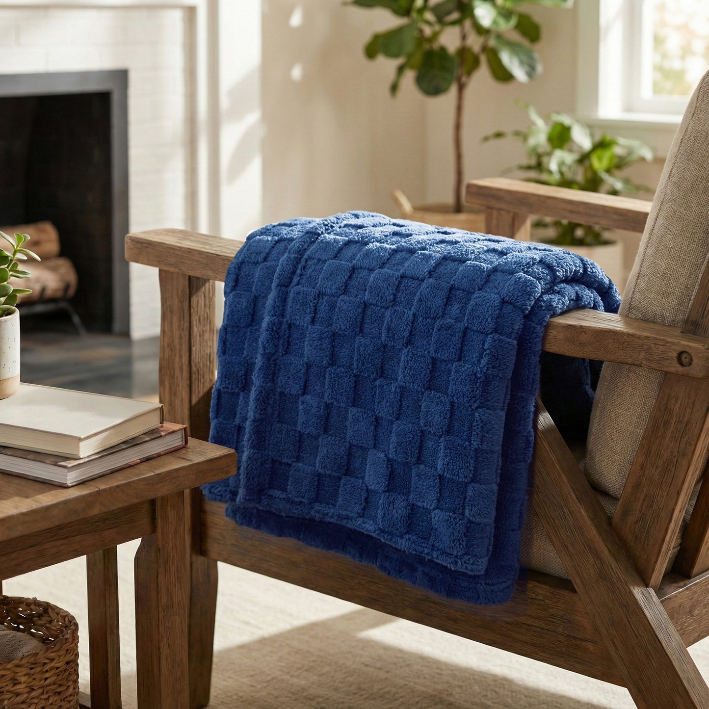 50x60 | Jacquard Fleece Throw Blanket | Blue | Soft and Breathable | Modern