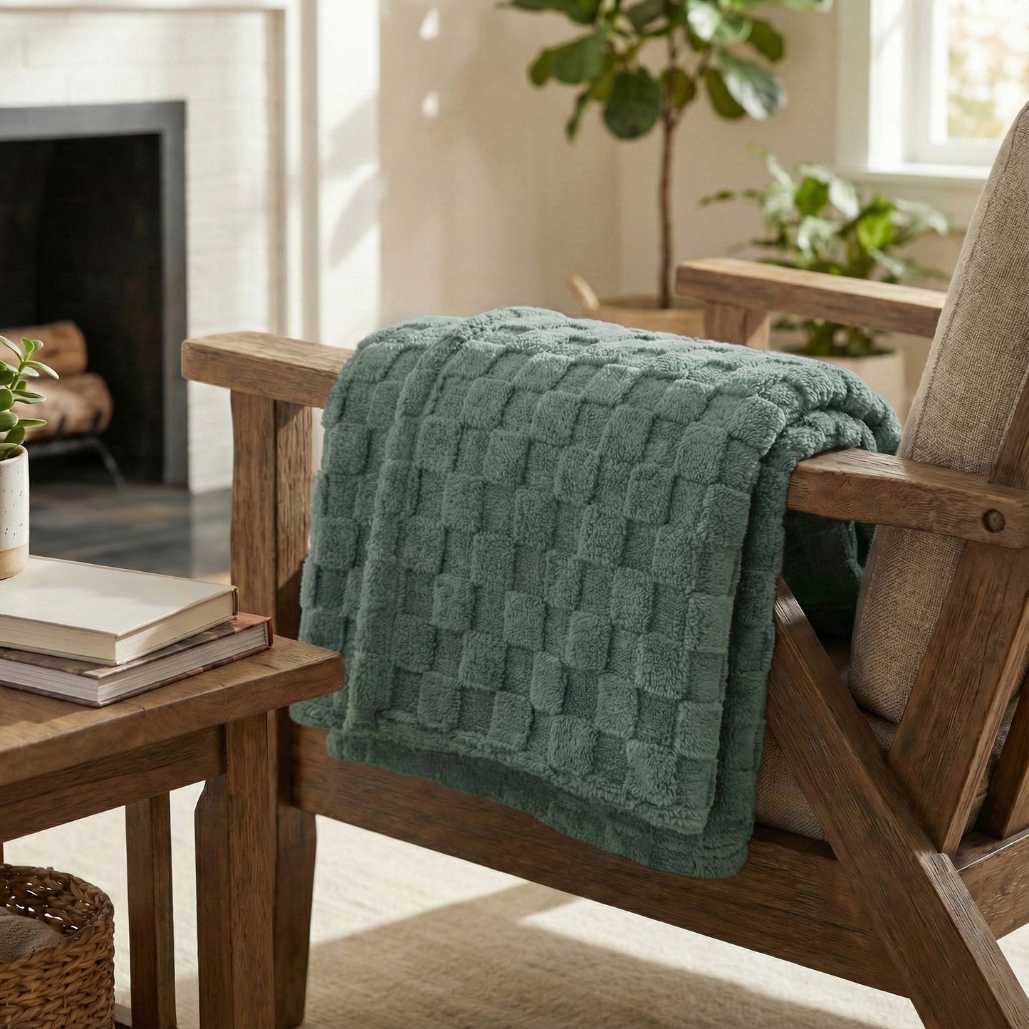 60x80 | Jacquard Fleece Throw Blanket | Green | Soft and Breathable | Modern