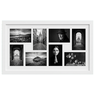 Signature Matted Engineered Wood Collage Frame — 12x22 with 4x6 mat / White / 8 Opening