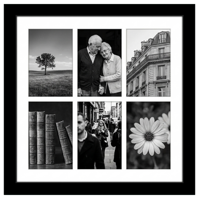 Signature Matted Engineered Wood Collage Frame — 14x14 with 4x6 mat / Black / 6 Opening