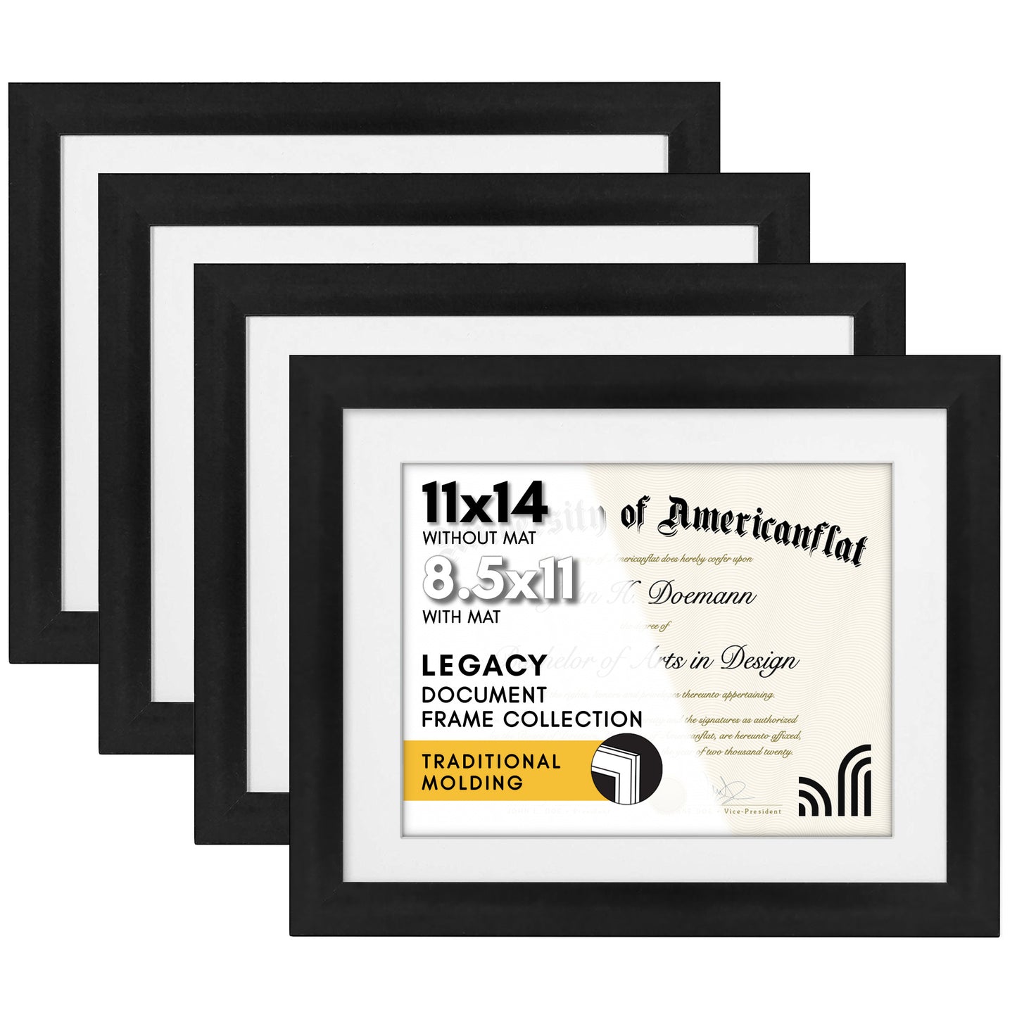 Americanflat Diploma Frames | Set of 2,4,12 | With 8.5x11 Mat | Wall Display