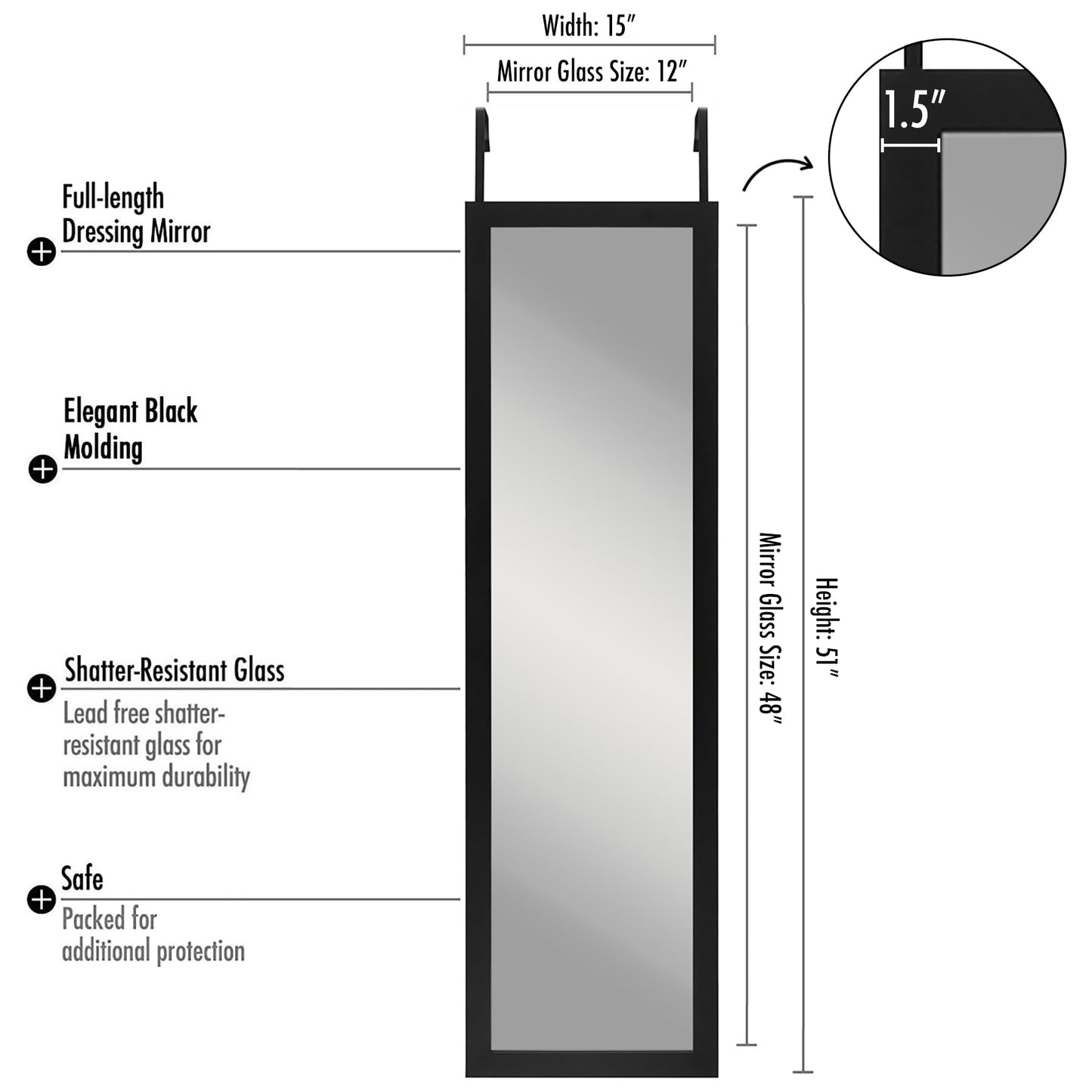 Over-the-Door Mirror 12x48 Full Length - Americanflat