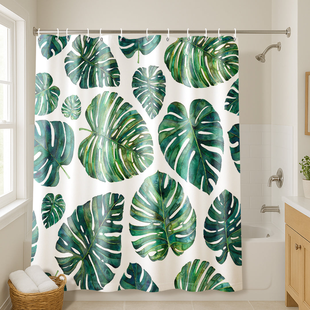 house plant shower curtain Americanflat 71 x 74 Shower Curtain, Tropical Leaves by Elena O'Neill