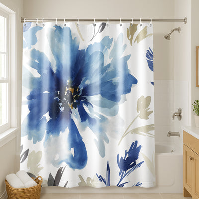 71x74 Abstract Shower Curtain with 12 Metal Grommets | Floral Design — 71 x 74