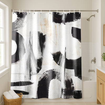 71x74 Abstract Shower Curtain with 12 Metal Grommets | Monochrome — 71 x 74