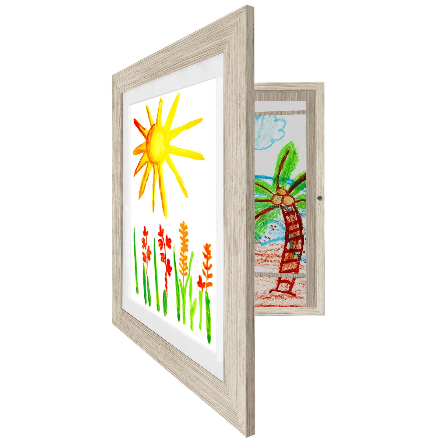 Americanflat | Kids Artwork Frame Changeable (Driftwood) | Magnetic Door Holds 100 Art Pieces | 8.5x11 Letter Size Display with Mat or 10x12.5 Without Mat | My Mini Masterpiece