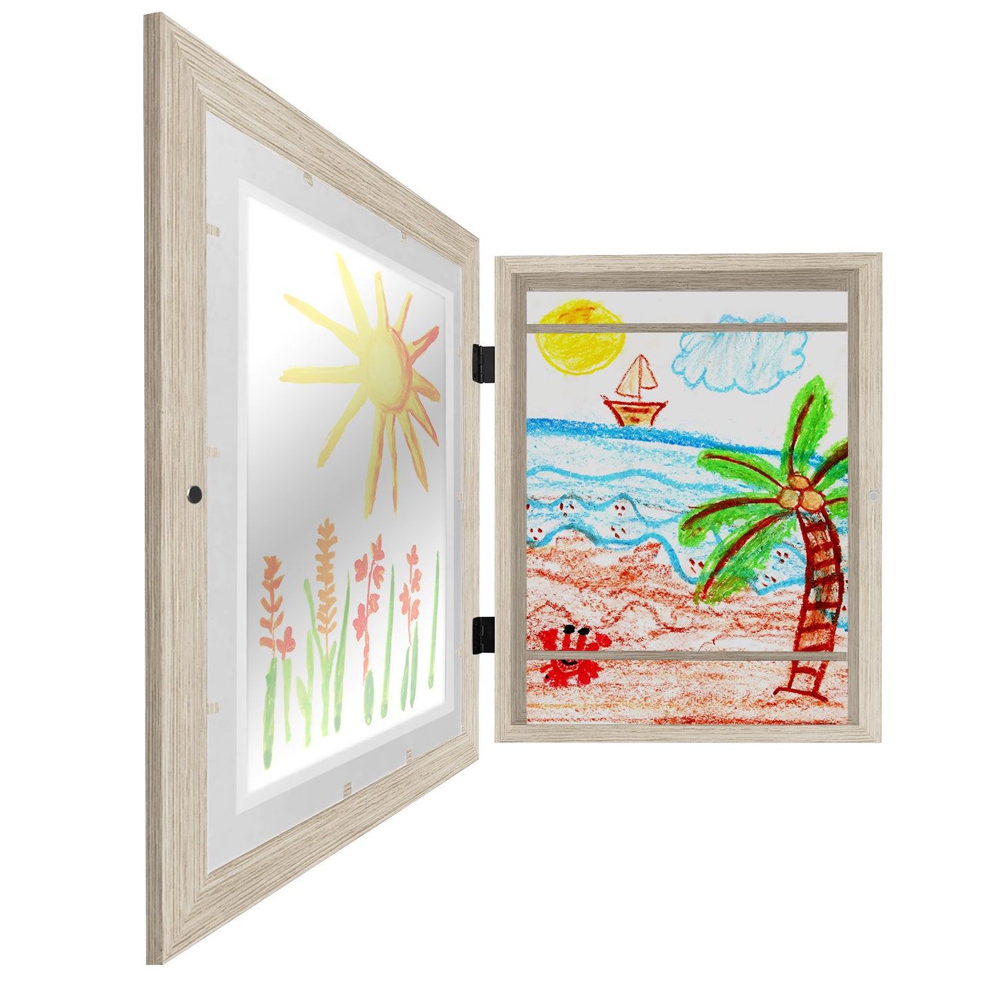 Americanflat | Kids Artwork Frame Changeable (Driftwood) | Magnetic Door Holds 100 Art Pieces | 8.5x11 Letter Size Display with Mat or 10x12.5 Without Mat | My Mini Masterpiece