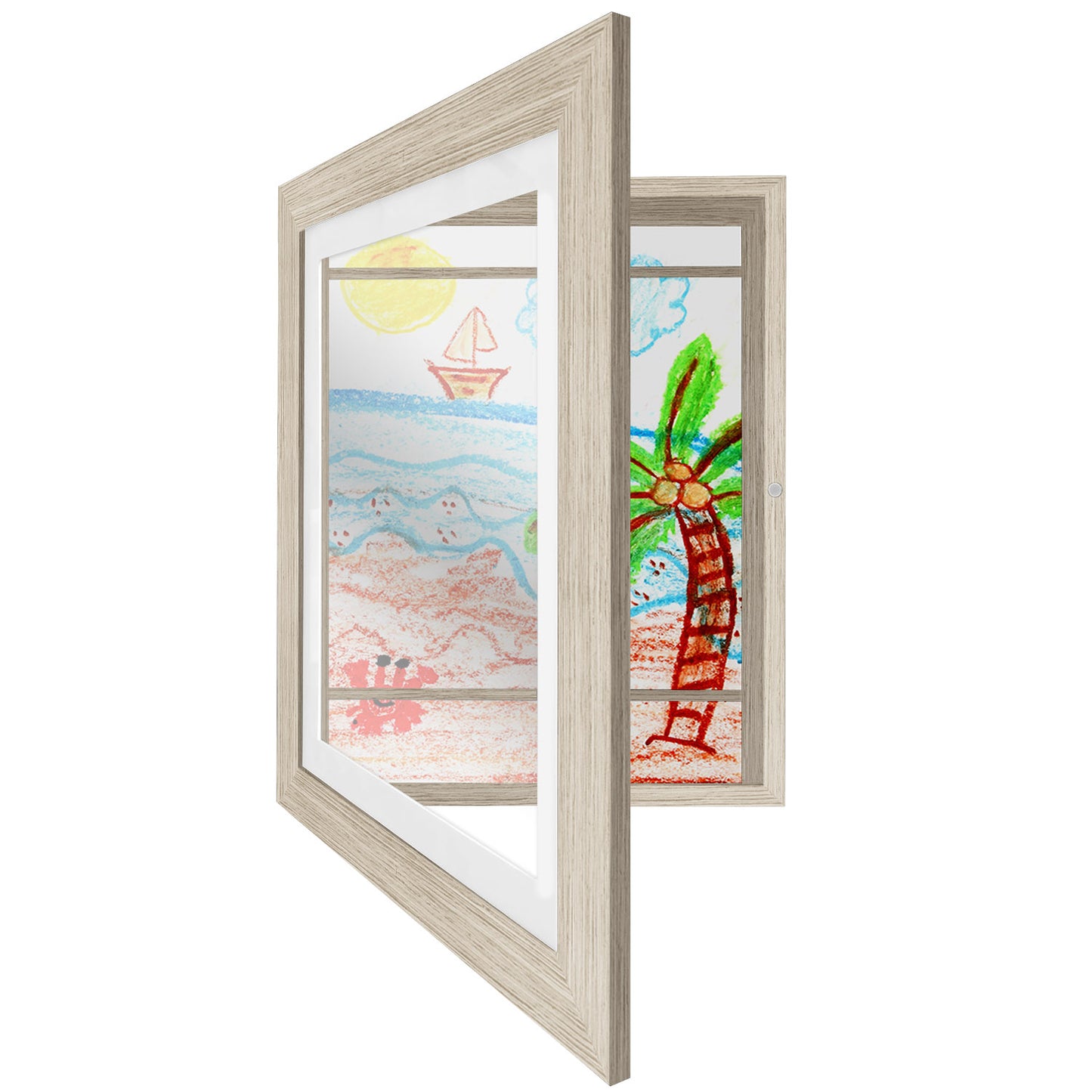 Americanflat | Kids Artwork Frame Changeable (Driftwood) | Magnetic Door Holds 100 Art Pieces | 8.5x11 Letter Size Display with Mat or 10x12.5 Without Mat | My Mini Masterpiece
