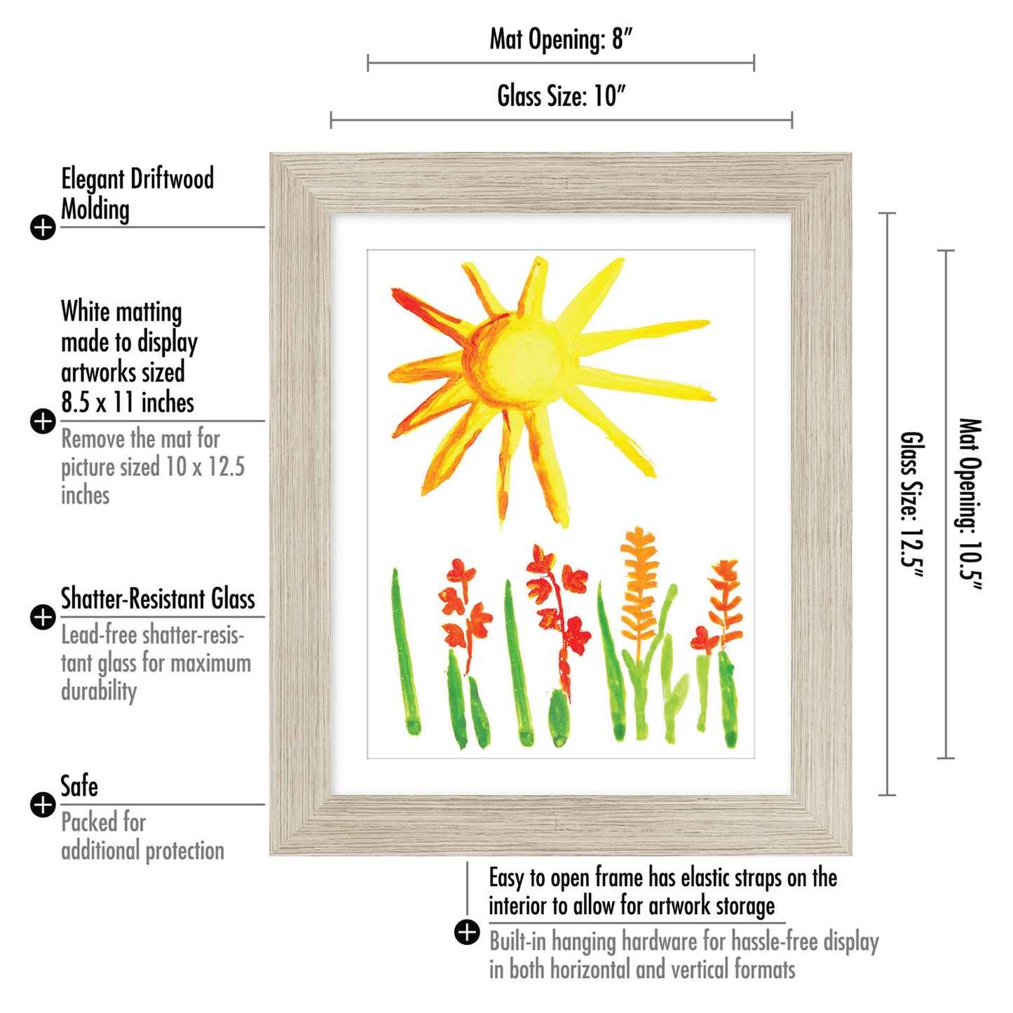 Americanflat | Kids Artwork Frame Changeable (Driftwood) | Magnetic Door Holds 100 Art Pieces | 8.5x11 Letter Size Display with Mat or 10x12.5 Without Mat | My Mini Masterpiece