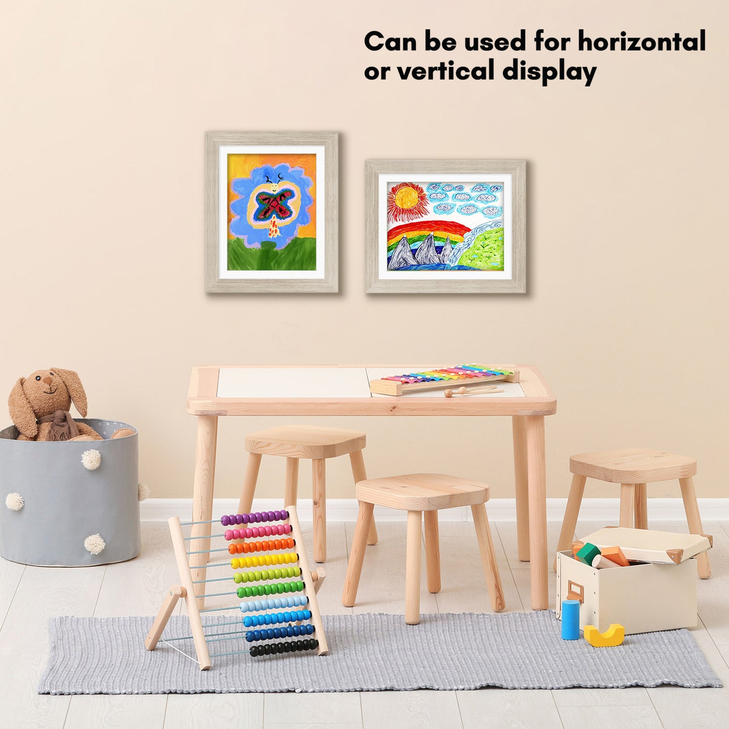 Americanflat | Kids Artwork Frame Changeable (Driftwood) | Magnetic Door Holds 100 Art Pieces | 8.5x11 Letter Size Display with Mat or 10x12.5 Without Mat | My Mini Masterpiece