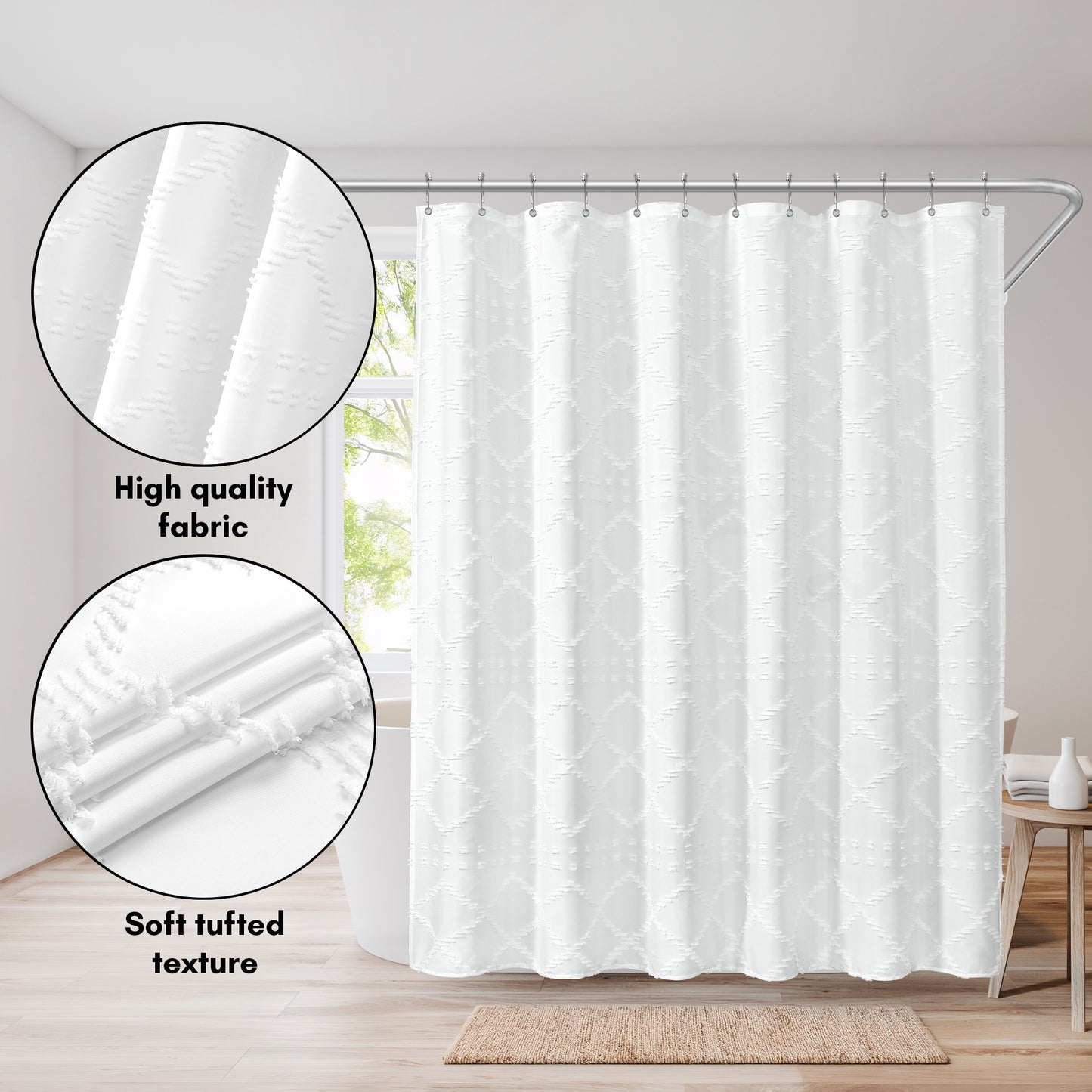 71x71 Woven Linen Shower Curtain with Tassel Accents and 12 Grommets | Textured Designs