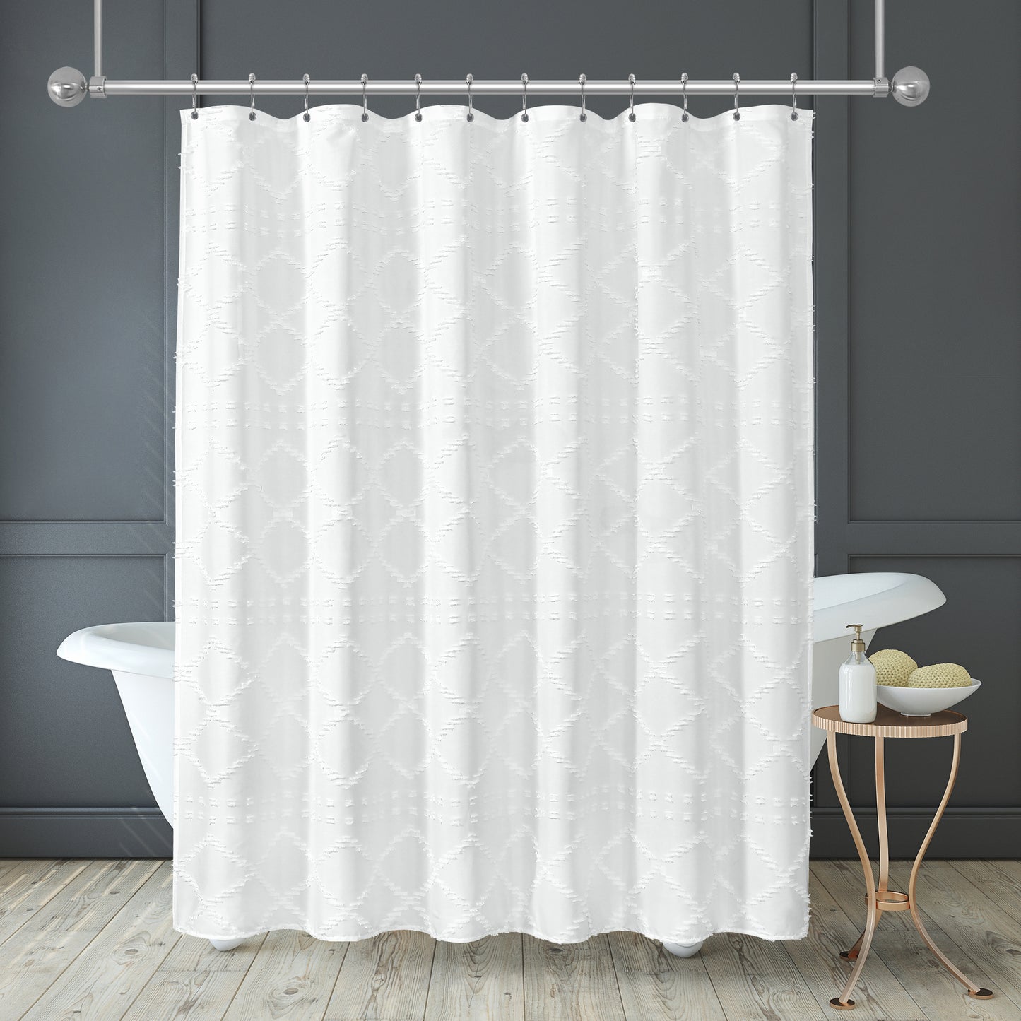 71x71 Woven Linen Shower Curtain with Tassel Accents and 12 Grommets | Textured Designs