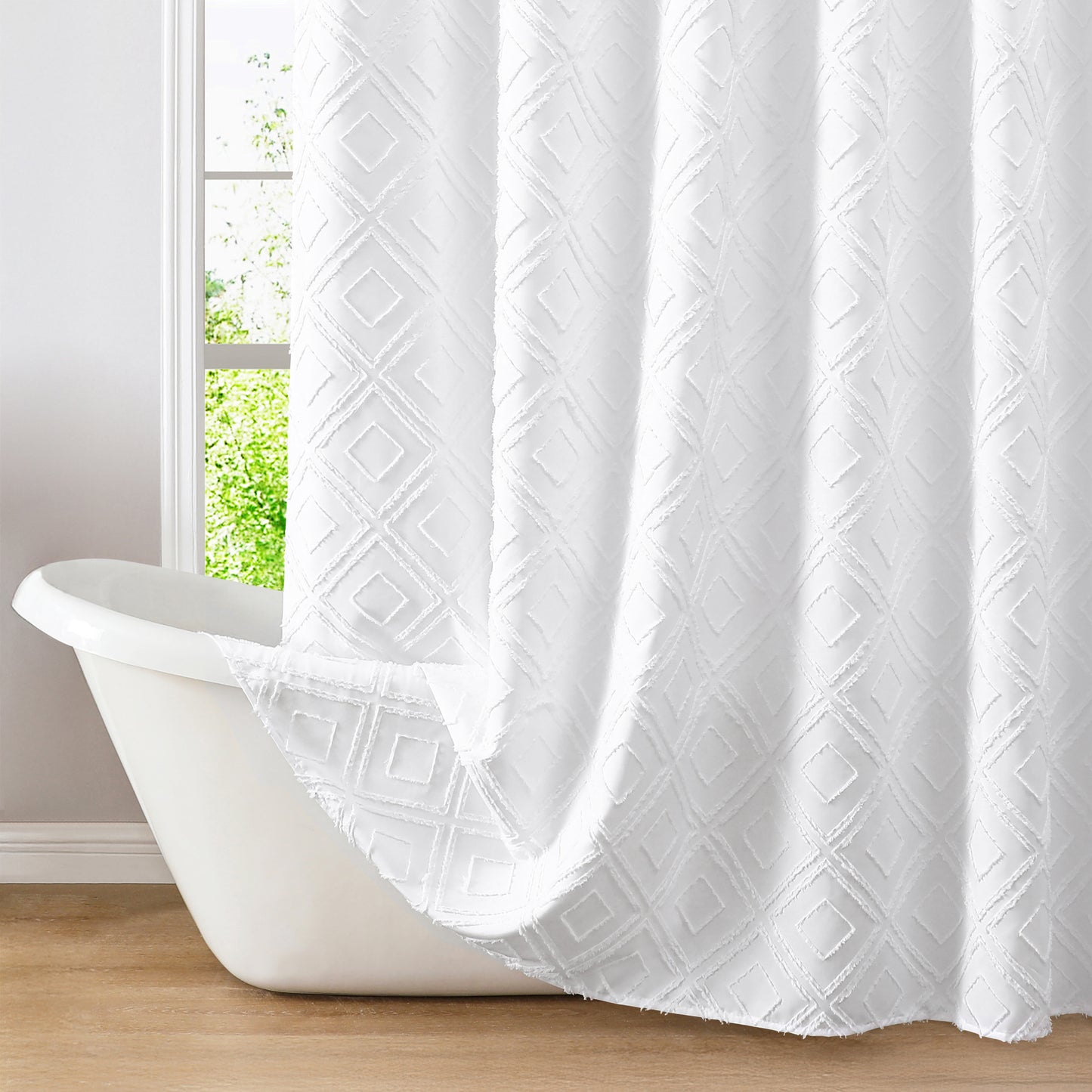 71x71 Woven Linen Shower Curtain with Tassel Accents and 12 Grommets | Textured Designs