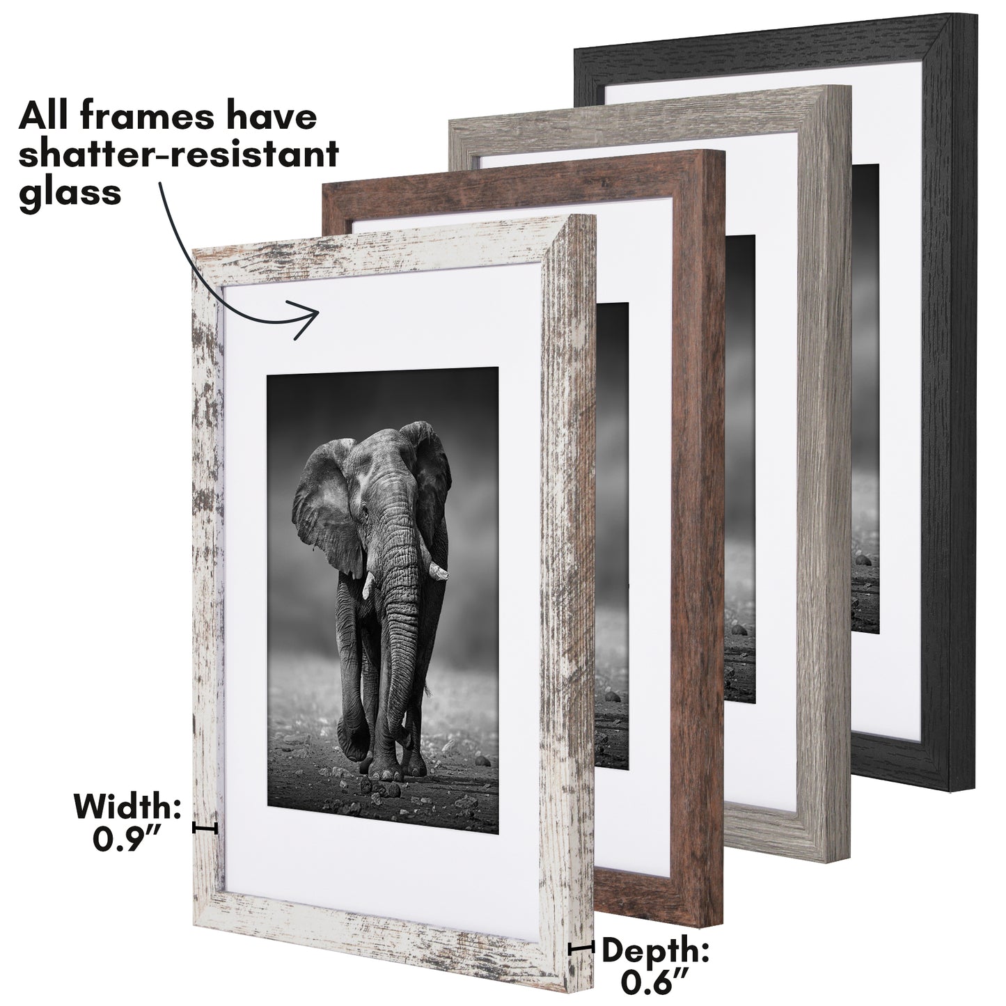 Picture Frame 4 Pack | With Mat | Farmhouse Wall Decor | Protective Glass