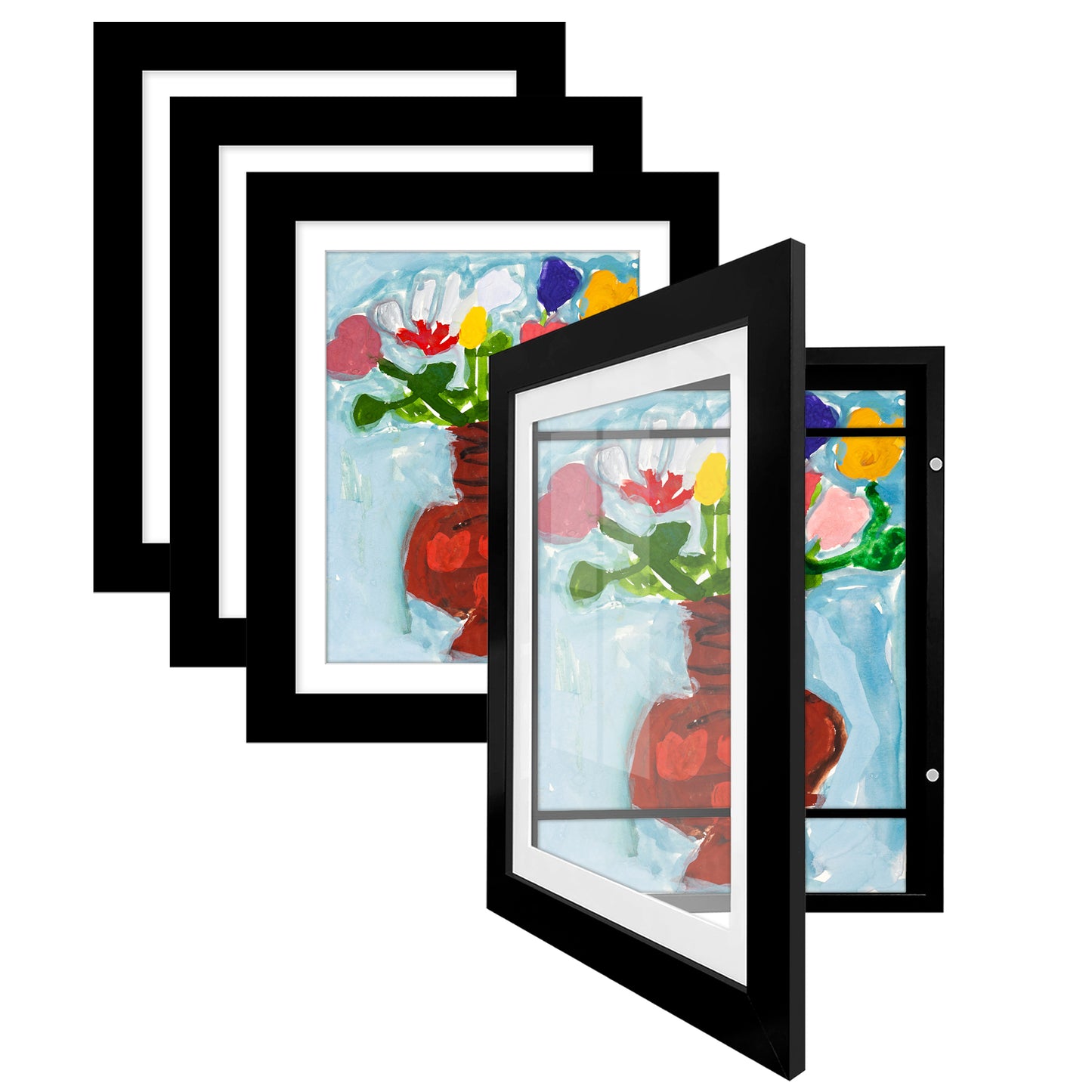 Kids Art Frame 4 Pack | Artwork Storage Display | Front Opening | Magnetic | Mat