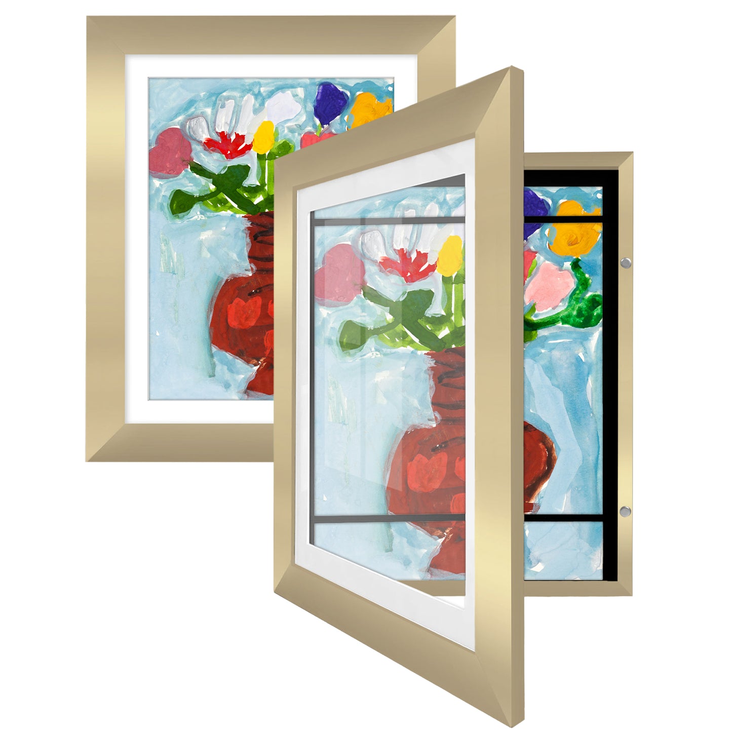 Americanflat 10x12.5 Kids Art Frame with 8.5x11 Mat | 2-Pack Polished Brass