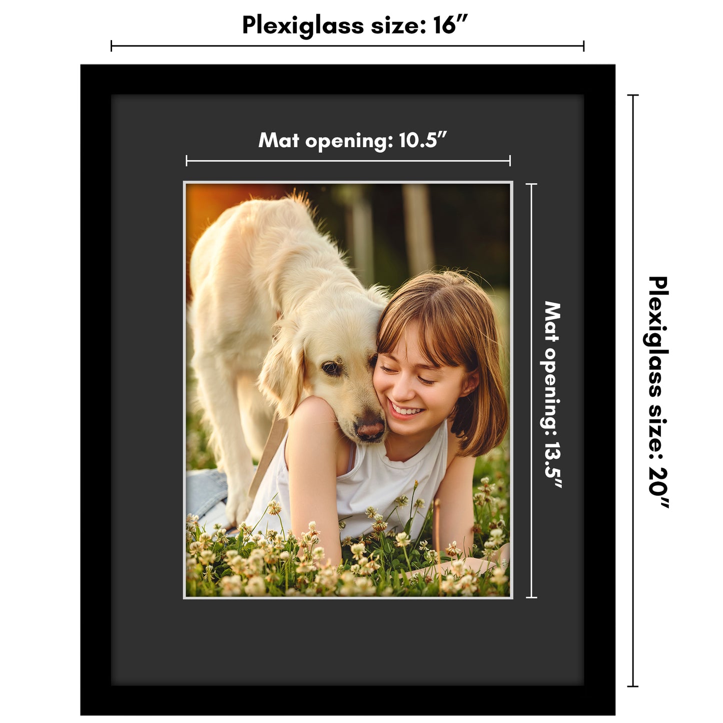 Americanflat Picture Frame with Black Mat and White Trim | Wide Molding