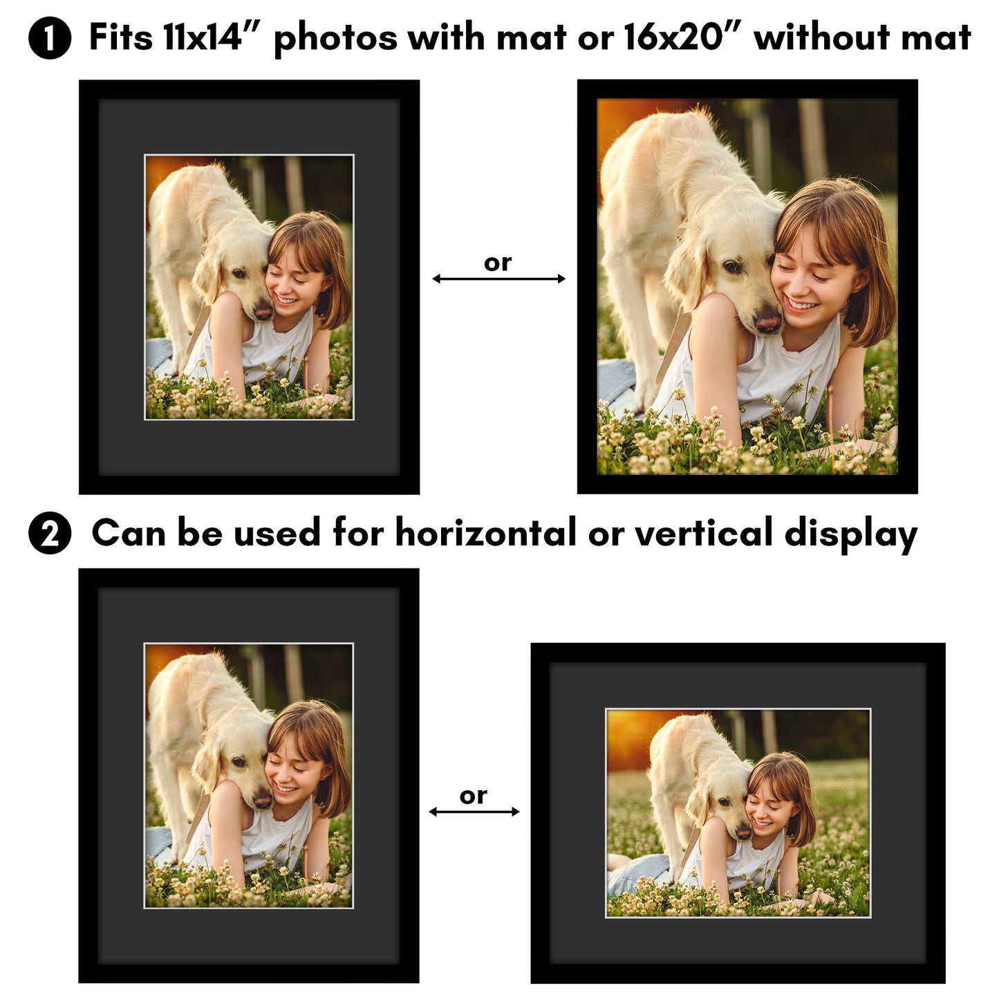 Americanflat Picture Frame with Black Mat and White Trim | Wide Molding
