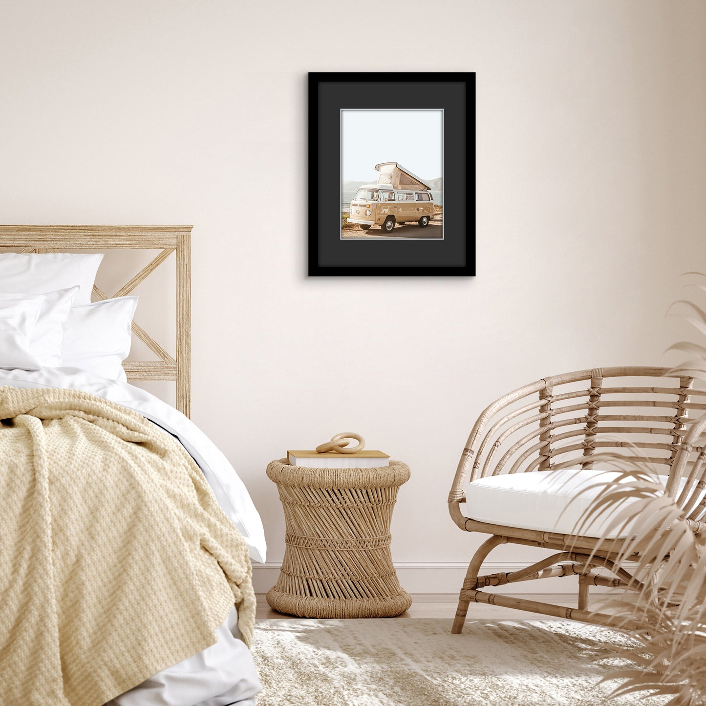 Americanflat Picture Frame with Black Mat and White Trim | Wide Molding
