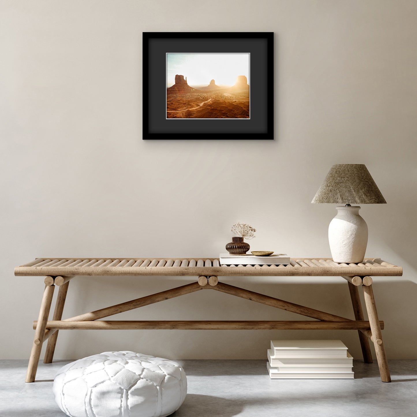 Americanflat Picture Frame with Black Mat and White Trim | Wide Molding