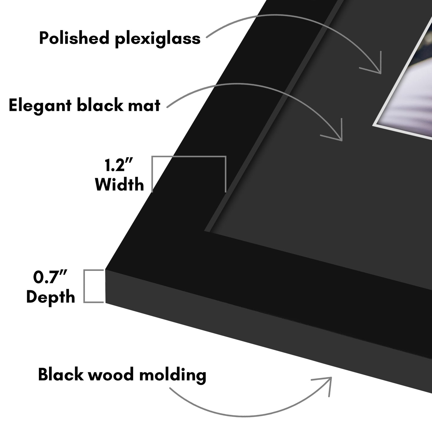 Americanflat Picture Frame with Black Mat and White Trim | Wide Molding